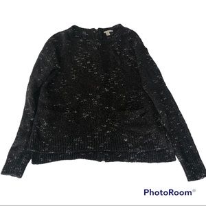 Halogen black silver metallic long sleeve sweater zipper back